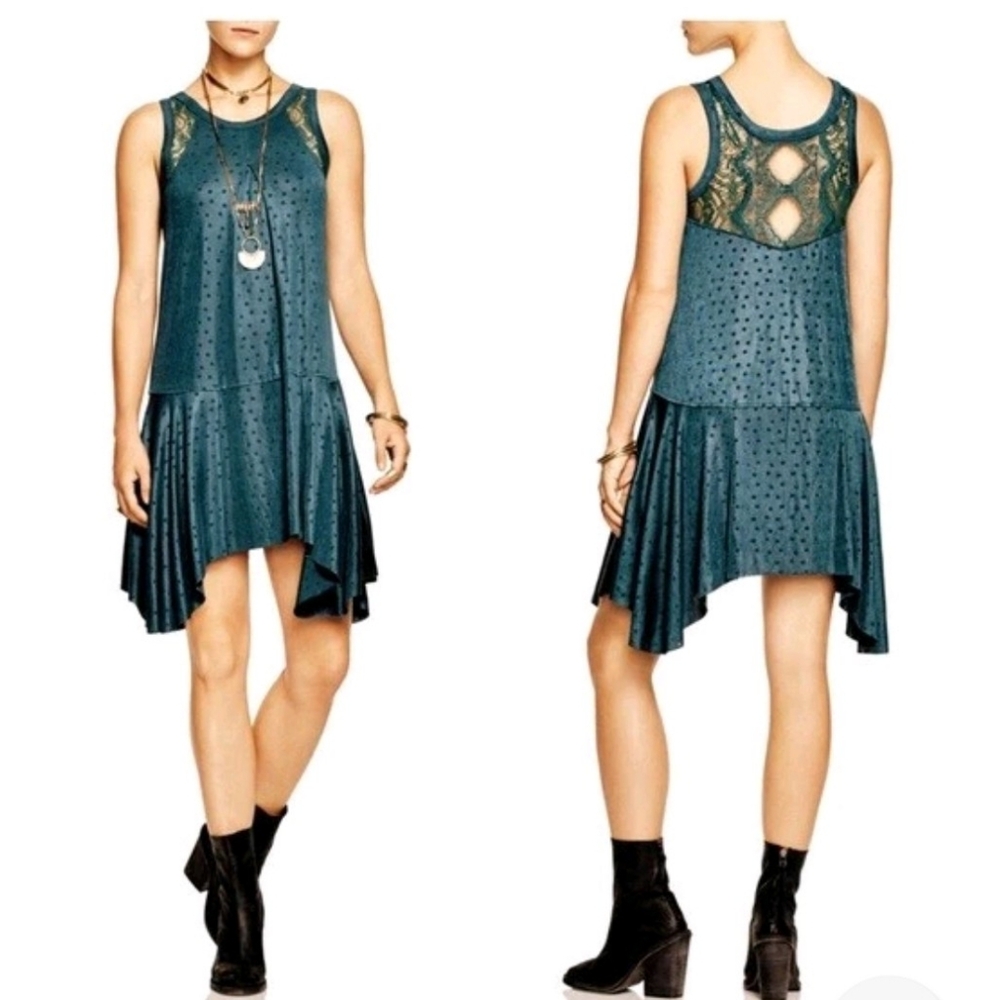 Free People  Make It Count Mini Swing Dress Tunic In Jade Combo. S